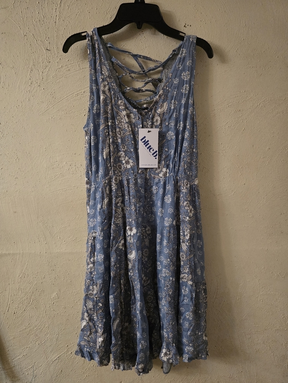 Blue Floral Midi Dress with Lace-Up Back by bluePL